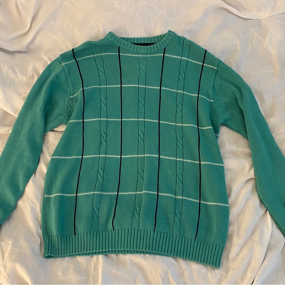 Bill Blass Mens Knit Cyan Striped Pullover Sweater - Size XL